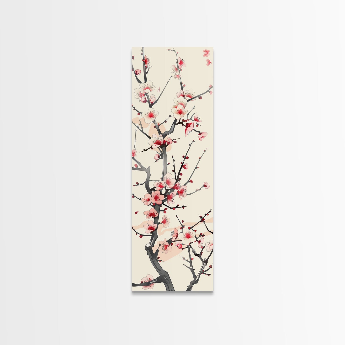 Delicate Plum Blossoms Skinny Art Tall Art Japanese Ukiyo-e Inspired Botanical Framed Canvas Print for Sophisticated Interiors