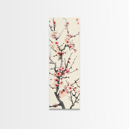 Delicate Plum Blossoms Skinny Art Tall Art Japanese Ukiyo-e Inspired Botanical Framed Canvas Print for Sophisticated Interiors