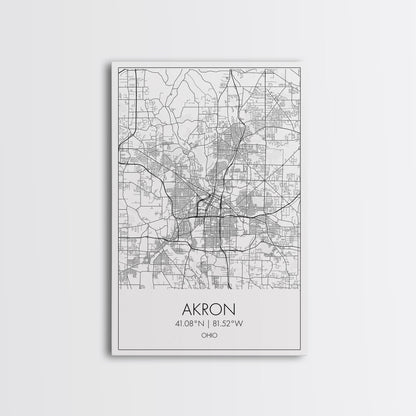 Akron Street Map, Akron Map, Map Wall Art, Office Wall Art, City Map Print, Minimalist, Modern Art, Wall Art, Canvas Print, Canvas Wall Art
