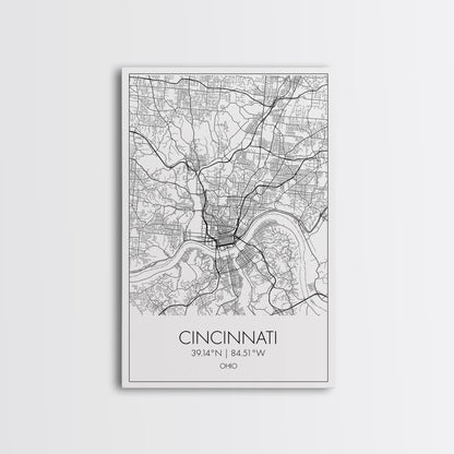 Cincinnati Street Map, Ohio Map, City Map Art, Minimalist Art, Wall Art, Canvas Print, Canvas Wall Art, Travel Wall Décor, Gift For Her