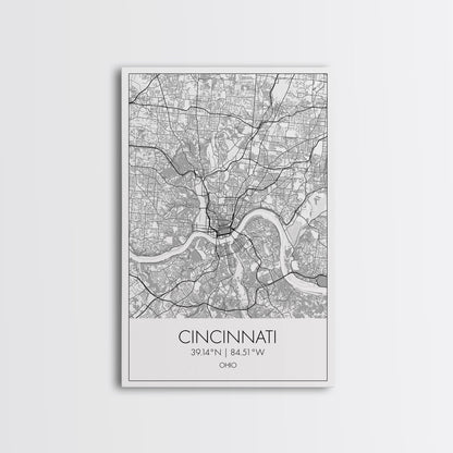 Cincinnati Street Map, Ohio Map, City Map Art, Minimalist Art, Wall Art, Canvas Print, Canvas Wall Art, Travel Wall Art, Birthday Gift