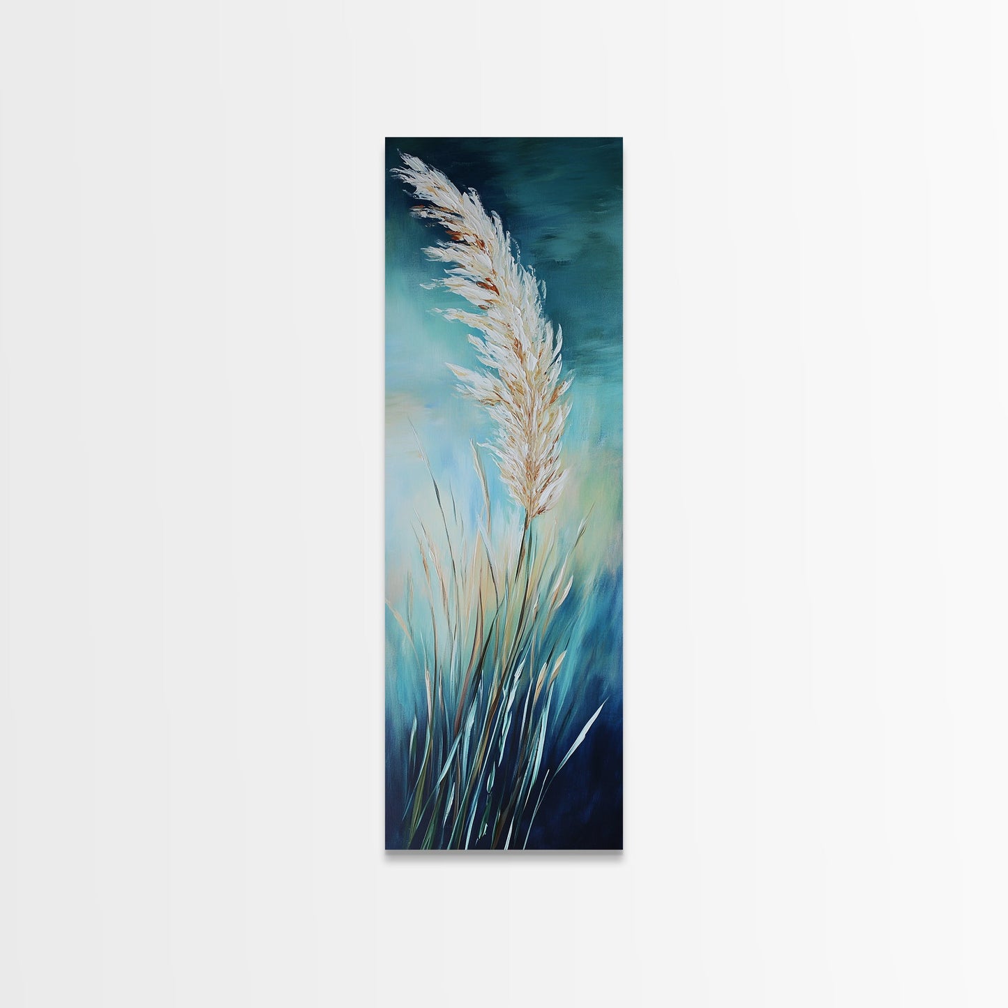 Soft Blue Pampas Grass Canvas Print botanical prints, tall narrow art, wabi sabi art, coastal decor, sage green wall art, modern farmhouse decor, extra wide art, minimalist art, bedroom art
