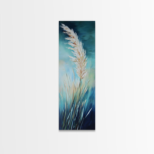 Soft Blue Pampas Grass Canvas Print botanical prints, tall narrow art, wabi sabi art, coastal decor, sage green wall art, modern farmhouse decor, extra wide art, minimalist art, bedroom art