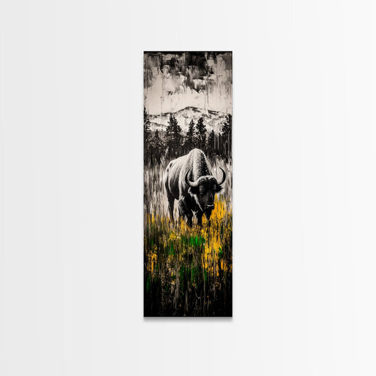 Black White Bison Canvas Print Rustic Wall Art Western Art Farmhouse Art Tall Narrow Art Above Sofa Art Gift Idea Him