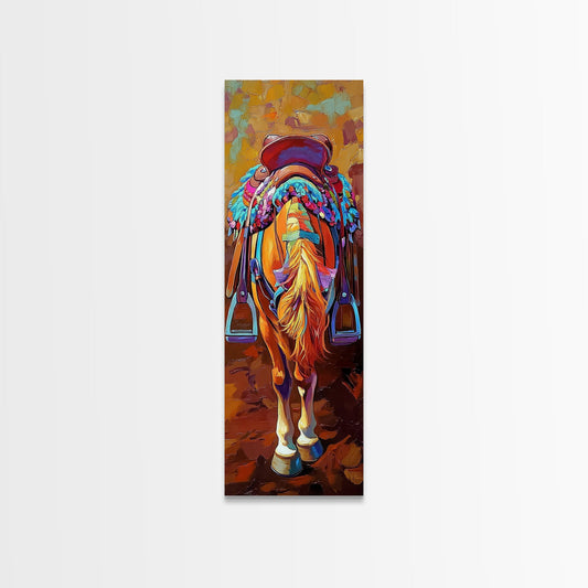 Vibrant Horse Back View Framed Canvas Print rustic wall art vintage horse art southwestern wall art boho art gift idea for her
