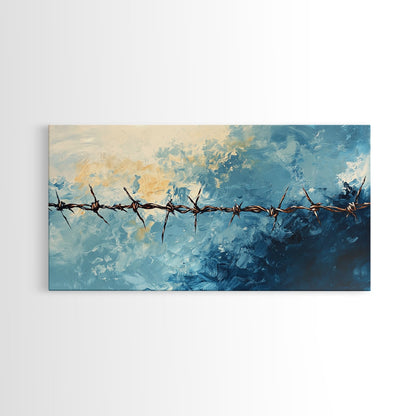 Barbed Wire, Rustic Wall Art, Southwest Art, Minimalist Art, Moody Painting, Extra Wide Art, Western Landscape Art, Framed Canvas Print