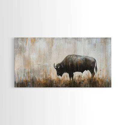 Bison Painting, Framed Canvas Print, Rustic Wall Art, Moody Art, Southwest Wall Art, Extra Wide Art, Farmhouse Art, Above Couch Art