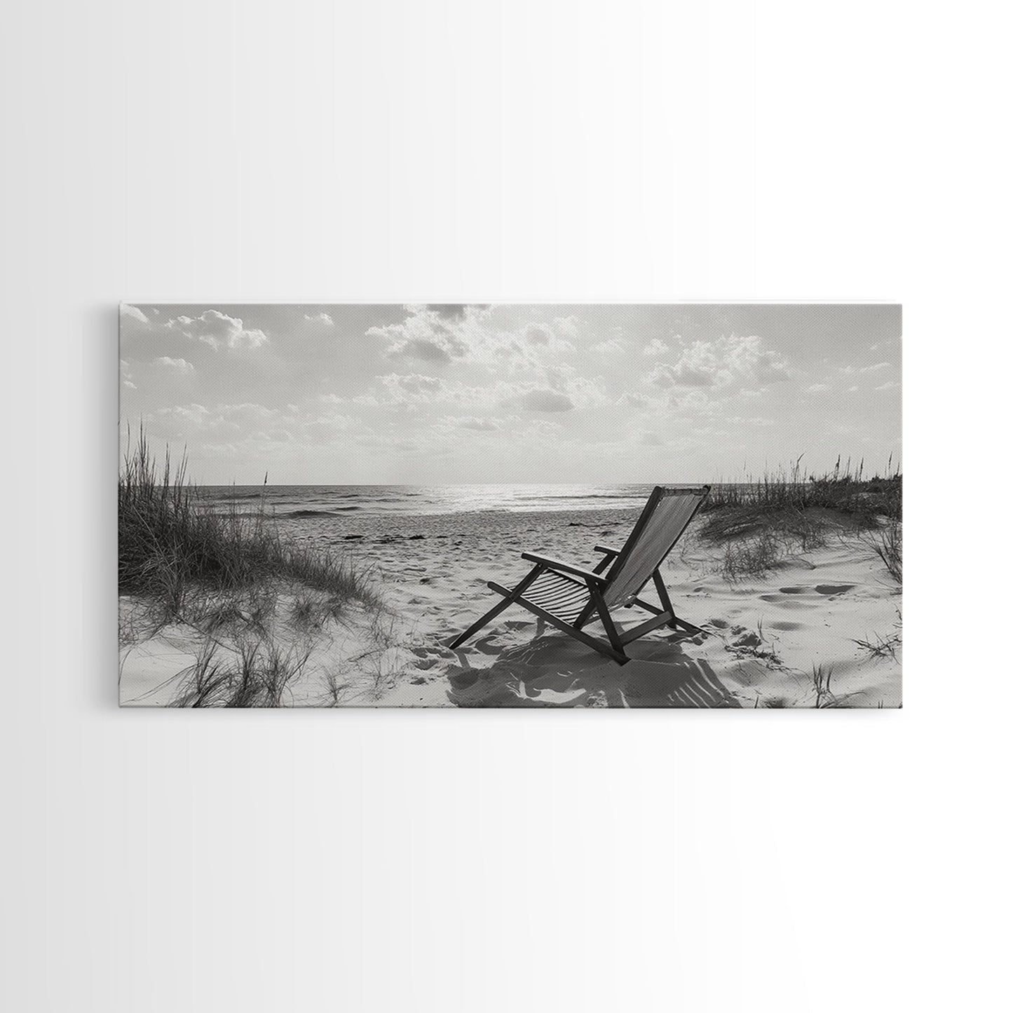 Beach Chair, Coastal Landscape Art, Minimalist Art, Wabi Sabi Art, Ocean View Print, Relaxing Decor, Framed Canvas Print, Nautical Wall Art