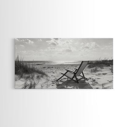 Beach Chair, Coastal Landscape Art, Minimalist Art, Wabi Sabi Art, Ocean View Print, Relaxing Decor, Framed Canvas Print, Nautical Wall Art