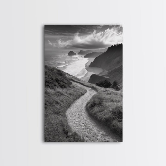 Coastal Pathway, coastal landscape art, seascape painting, nature trail print, ocean decor, beach house art, framed canvas print, nautical decor