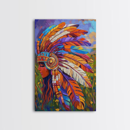Native American Headdress, Goddess Art Print, Afrocentric Wall Art, Southwest Wall Art, Boho Art, Canvas Print, Rustic Wall Art