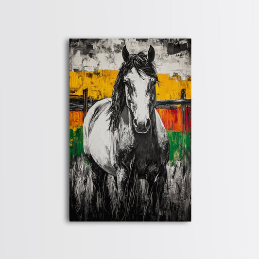 Black and White Horse, Vintage Horse Art, Southwest Wall Art, Farmhouse Art, Rustic Wall Art, Canvas Print, Western Decor, Moody Art