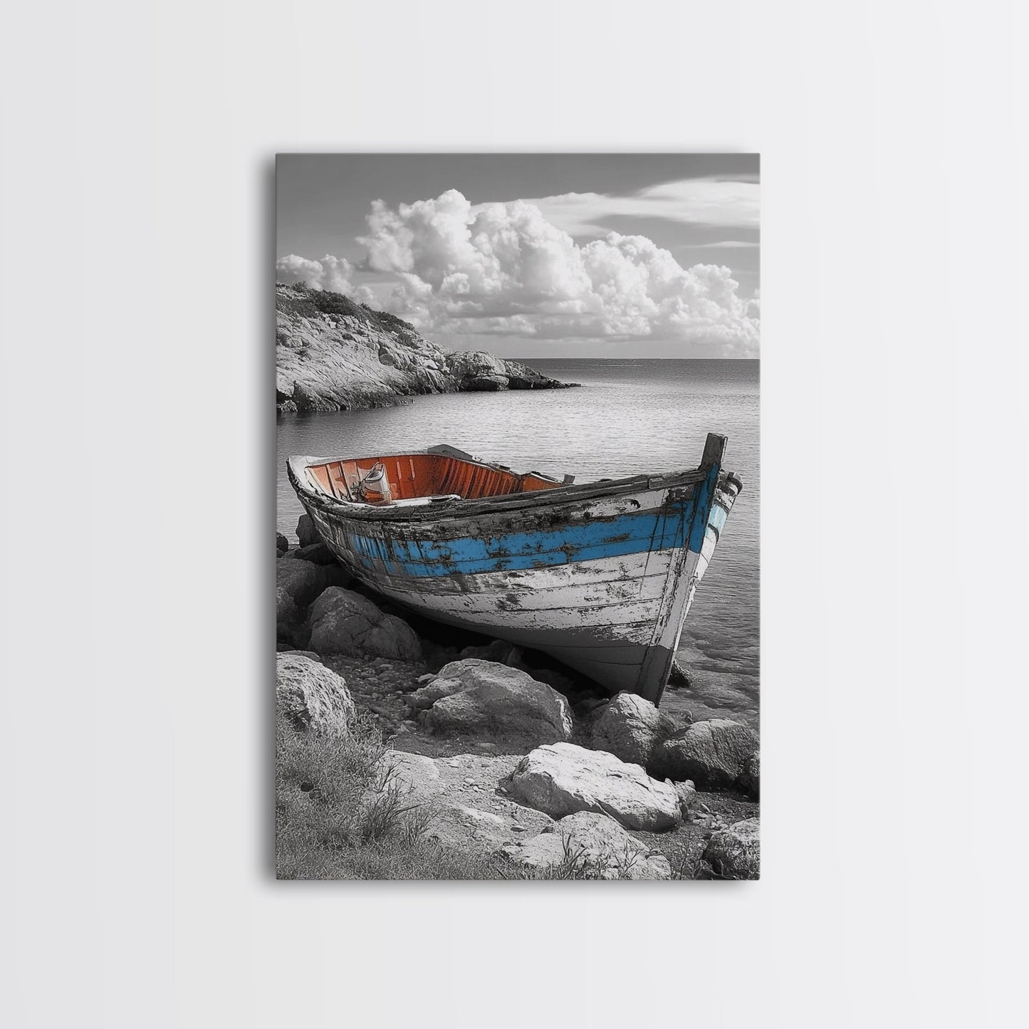 Rustikales Bootsbild, Küstendeko, Maritime Wandkunst, Seestück, Strandhauskunst, Geschenkidee, Leinwanddruck, Wabi-Sabi-Kunst