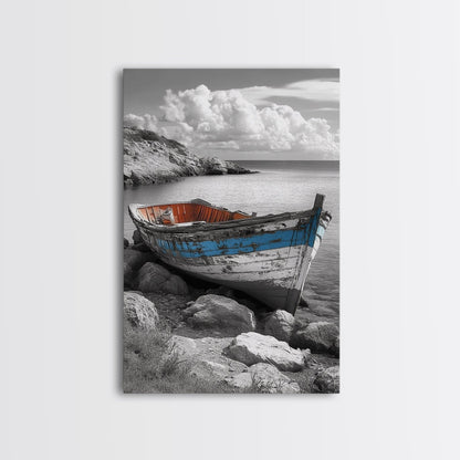 Rustikales Bootsbild, Küstendeko, Maritime Wandkunst, Seestück, Strandhauskunst, Geschenkidee, Leinwanddruck, Wabi-Sabi-Kunst