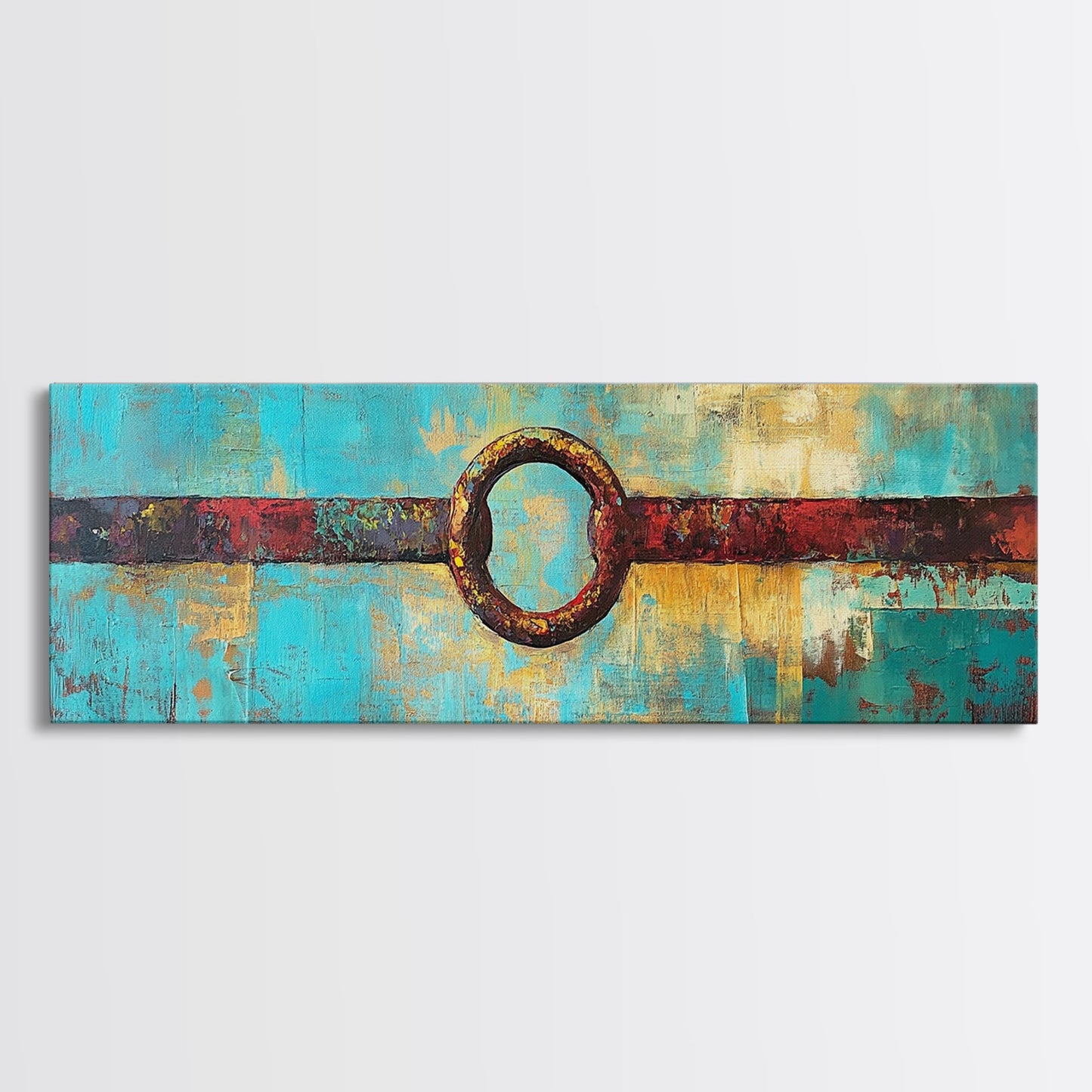 Abstract Metal Ring, geometric wall art, southwest wall art, rustic decor, moody art, tall narrow art, wabi sabi art, Framed Canvas Print