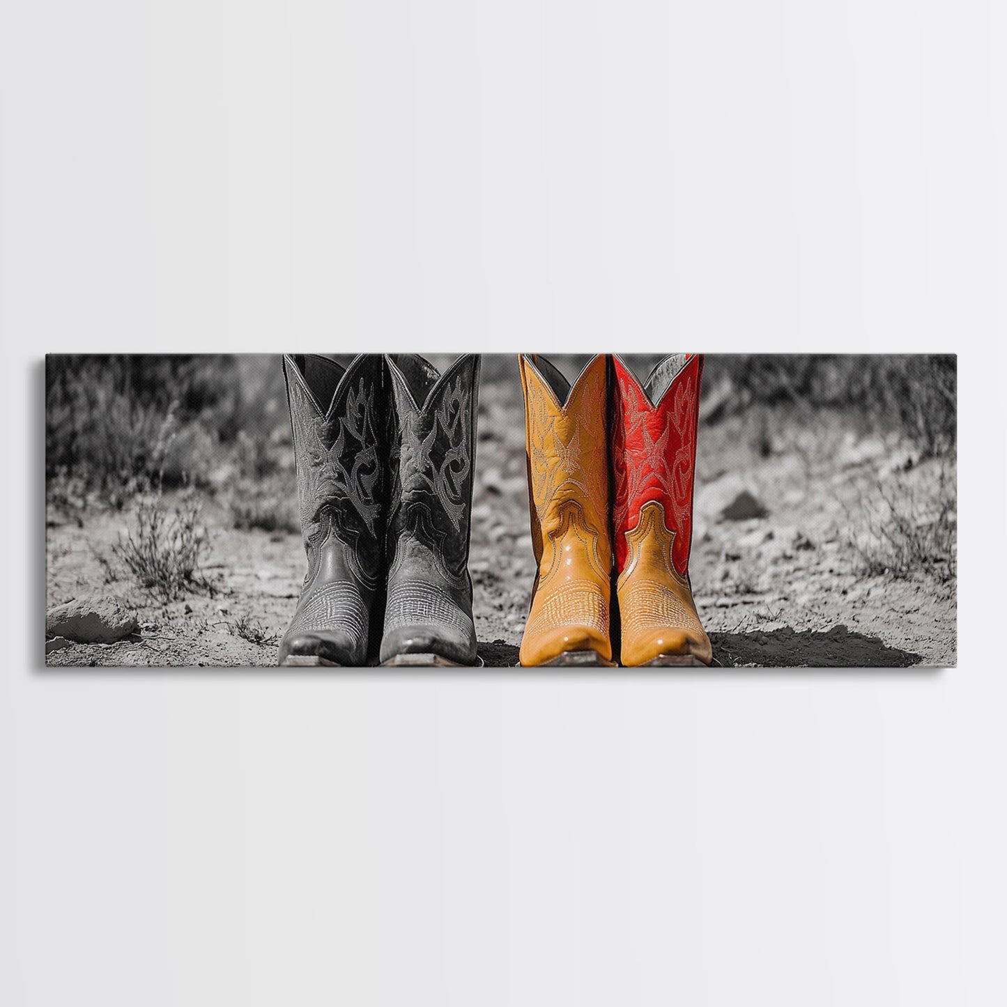 Cowboy Boots, Western Decor, Rustic Wall Art, Country Style Art, Farmhouse Art, Moody Art, Extra Wide Art, Framed Canvas Print