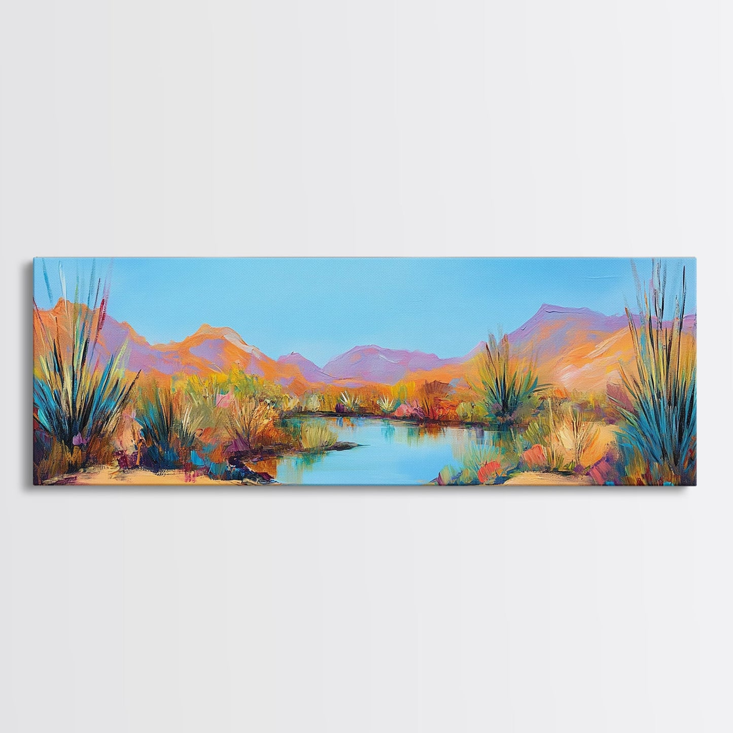 Küstenlandschaftskunst, gerahmter Leinwanddruck, extra breites Kunstwerk, Kunst vom Lake Tahoe, Wohnzimmerkunst, Panoramagemälde, rustikale Dekoration, Kunst über dem Sofa