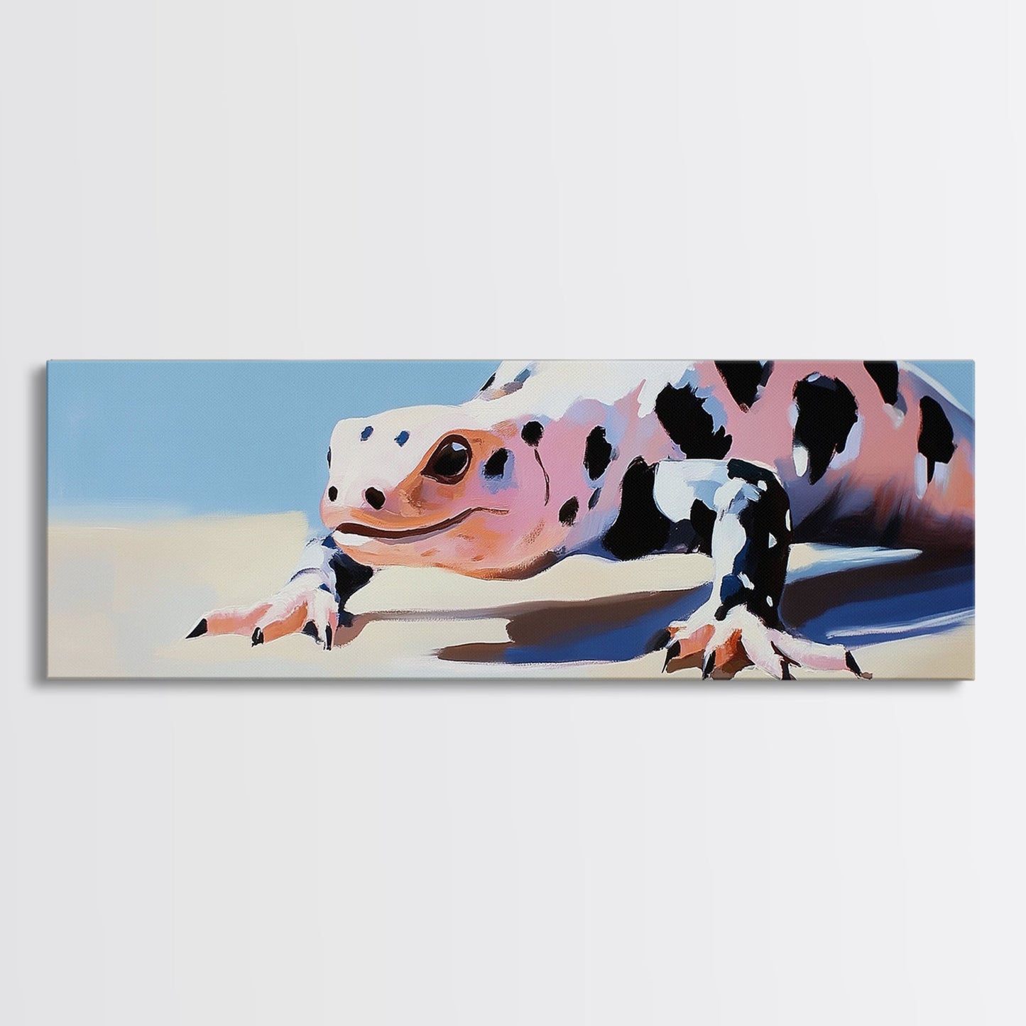 Eidechsenmotiv, gerahmter Leinwanddruck, verspielte Kunst, stimmungsvolle Kunst, extra breites Bild, Südwest-Dekor, rustikale Wandkunst, Bild für über dem Sofa, Geschenkidee