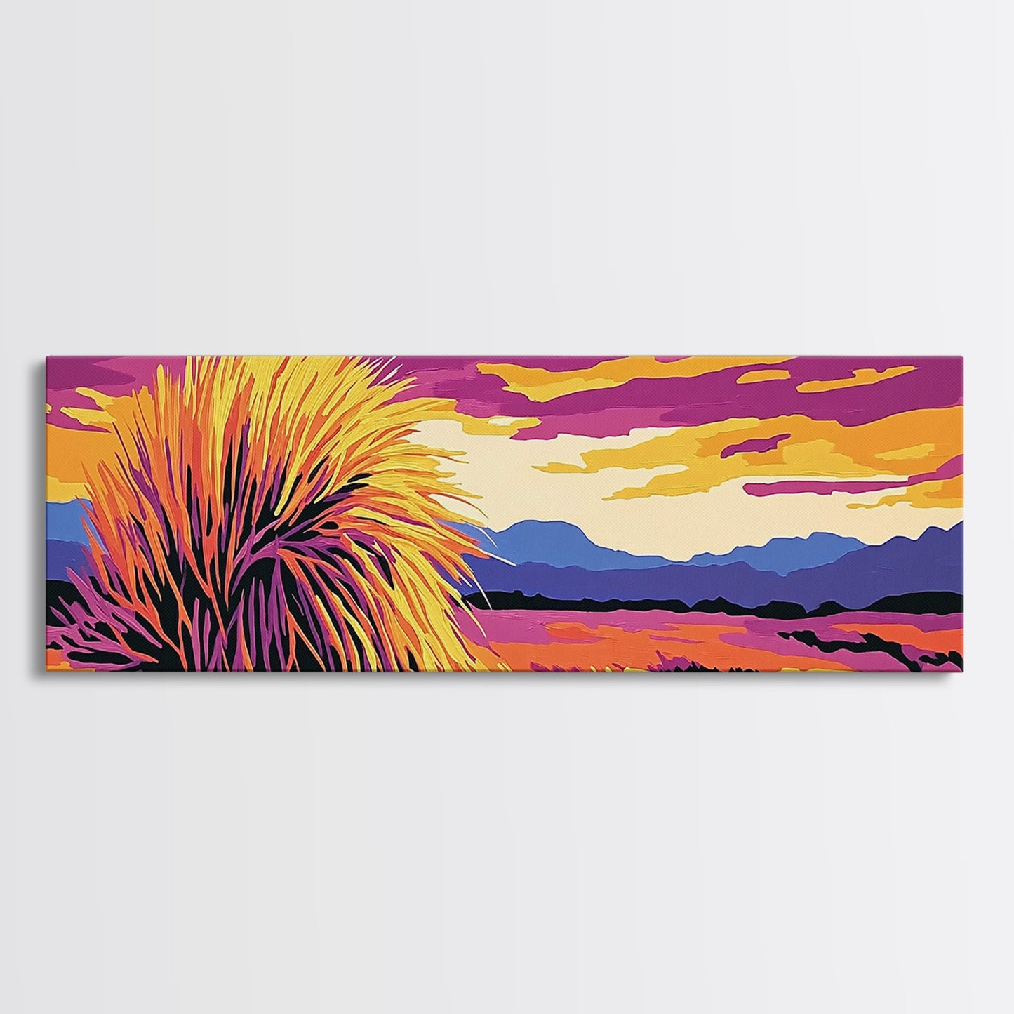 Kunst aus der Südwest-Wüste, Joshua-Tree-Kunst, Wandkunst in Pink und Orange, Sonnenuntergangsgemälde, abstrakte Kunst, gerahmter Leinwanddruck, extra breite Kunst