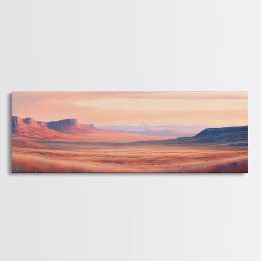 Mountain painting, landscape painting, southwest wall art, extra wide art, panoramic art, framed canvas print, Joshua tree art, moody art