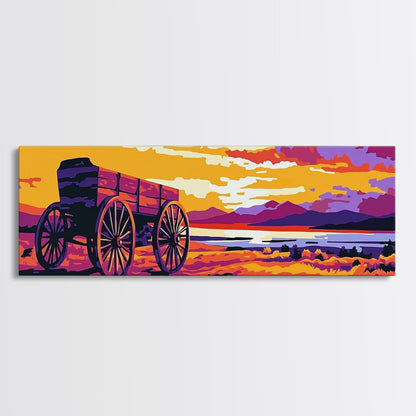 Seaside Wagon, nautical painting, coastal wall art, rustic beach decor, farmhouse art, extra wide panoramic art, framed canvas print