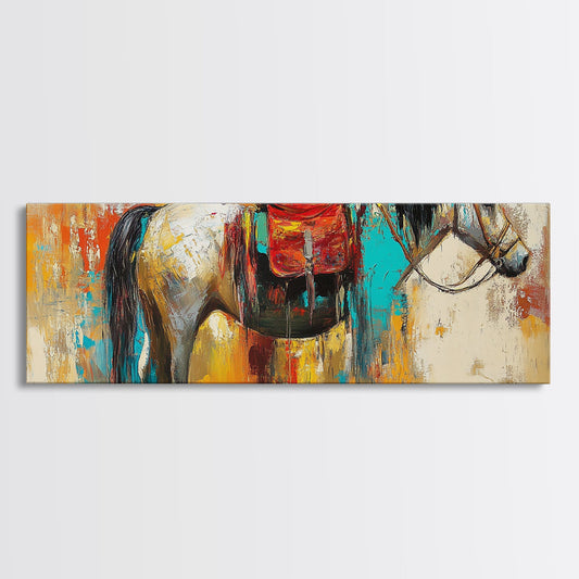 Colorful Horse, equestrian painting, vintage horse art, rustic decor, horse wall art, cottagecore wall art, canvas print