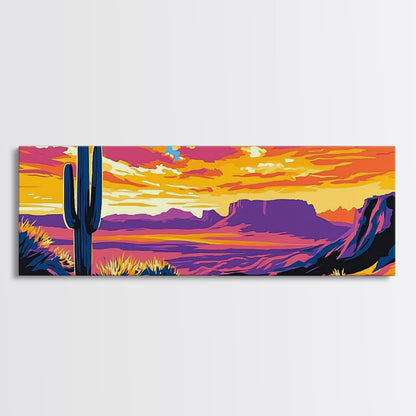 Southwest Sunset, Joshua tree art, desert landscape, southwest wall art, pink orange wall art, bold colors, framed canvas print