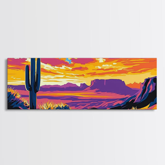 Southwest Sunset, Joshua tree art, desert landscape, southwest wall art, pink orange wall art, bold colors, framed canvas print