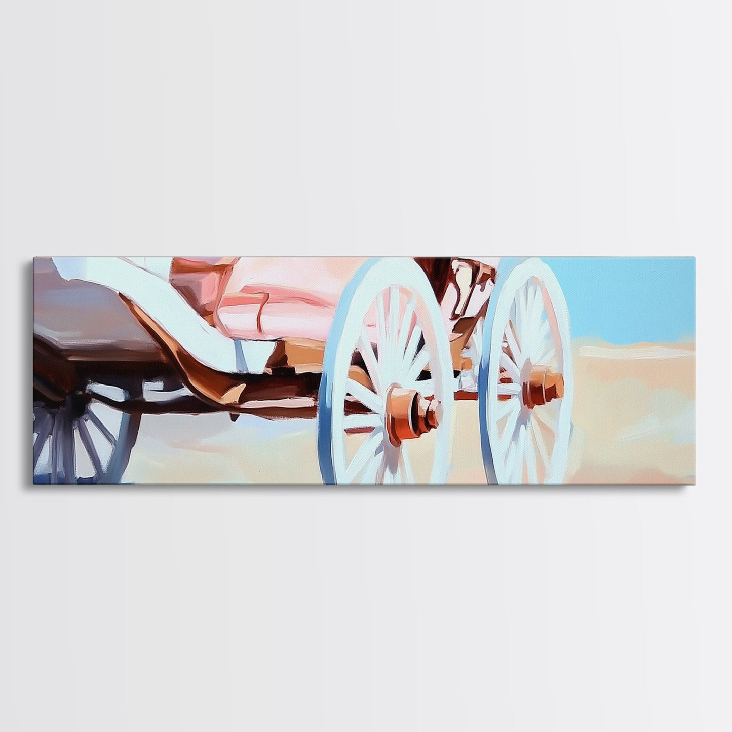 Western Carriage, vintage horse art, rustic wall art, extra wide art, above couch art, cowboy painting, framed canvas print