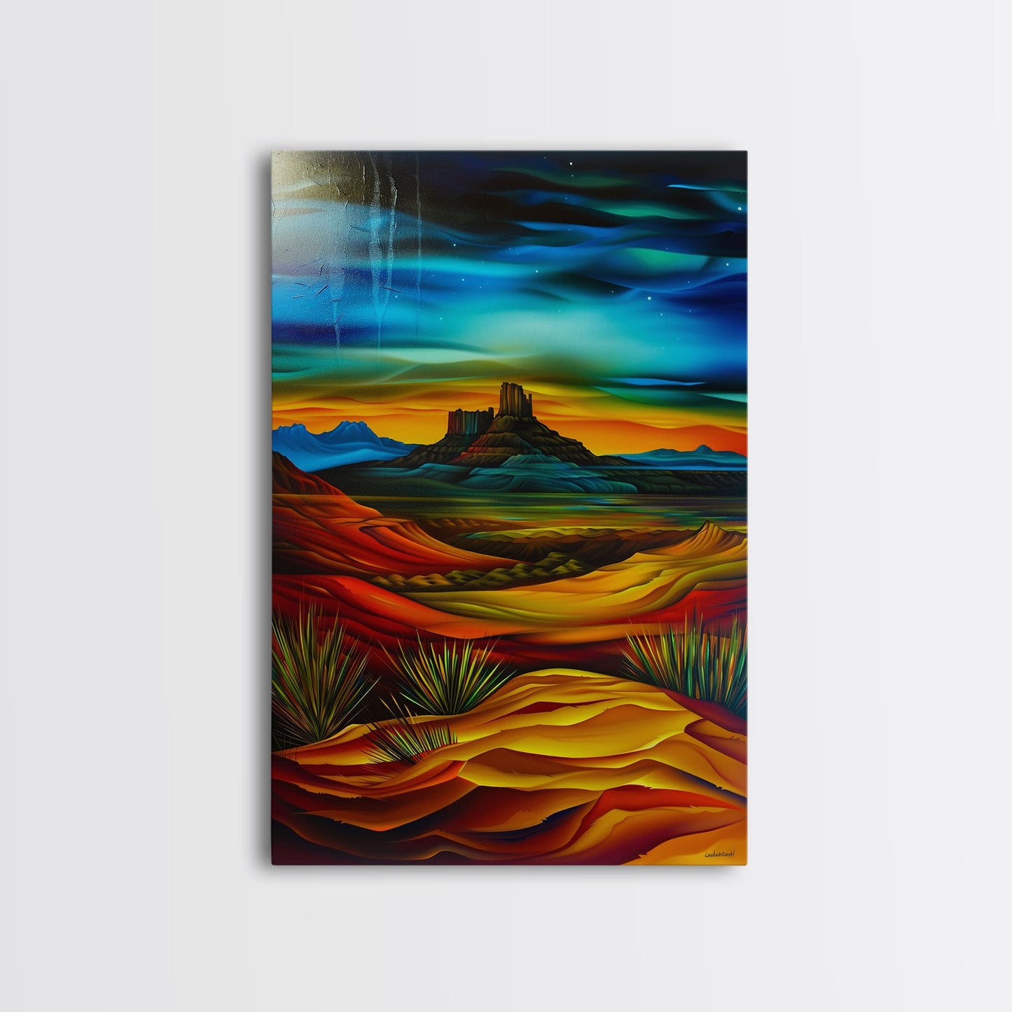 Dramatic Desert Landscape - Vibrant Western Art, Framed Canvas Print, Living Room Decor, Desert Painting, Colorful Wall Art