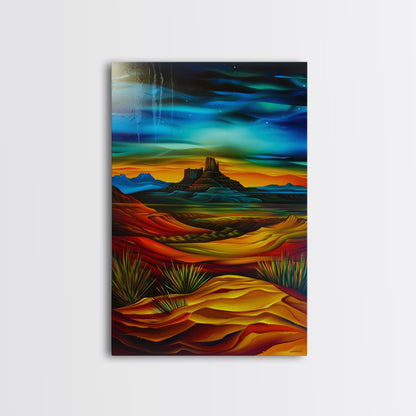 Dramatic Desert Landscape - Vibrant Western Art, Framed Canvas Print, Living Room Decor, Desert Painting, Colorful Wall Art