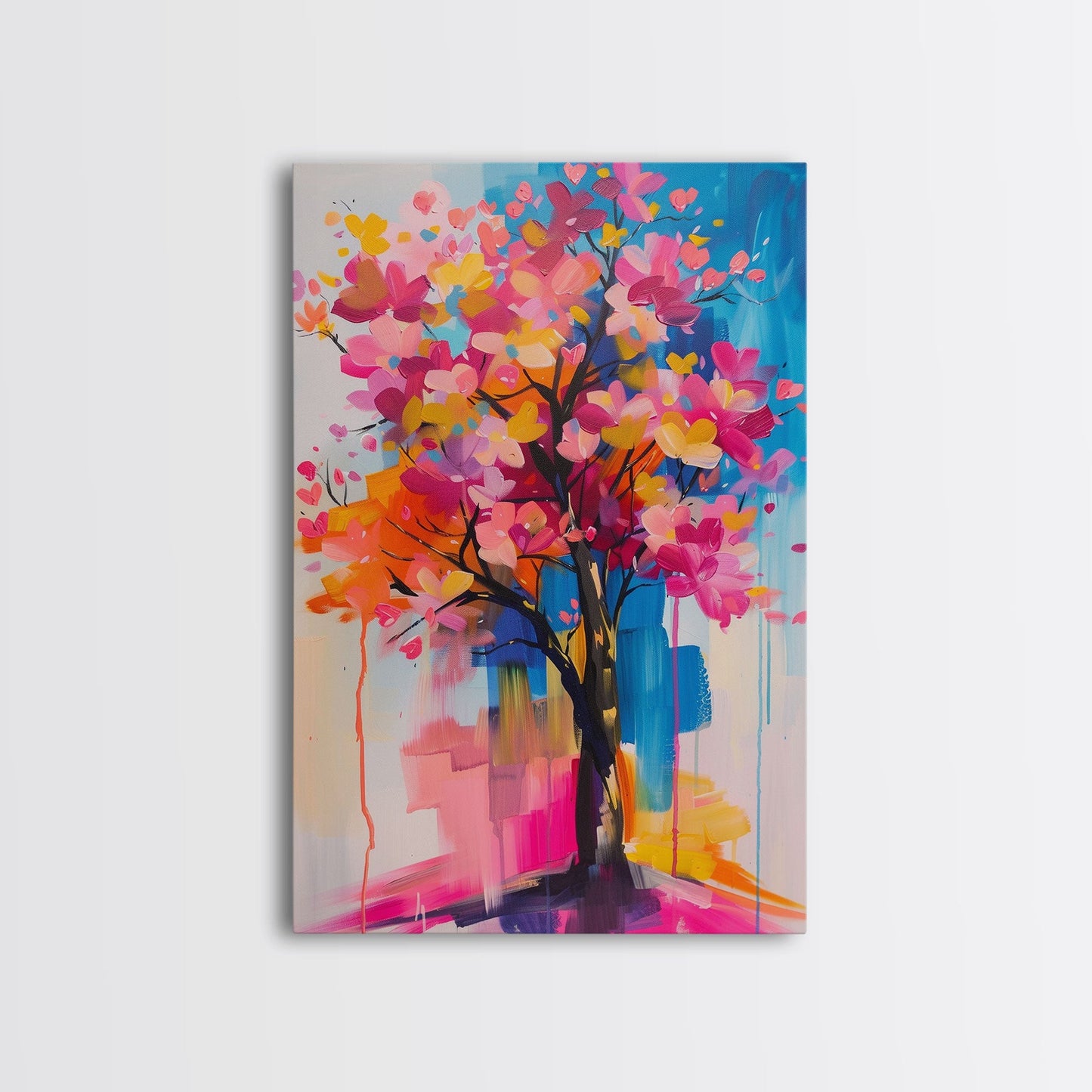 Blossom Tree in Bloom Framed Canvas Print - Nature Wall Art, Living Room Decor, Modern Artwork, Unique Floral Art for Bedroom and Office