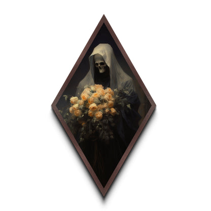 Grim Reaper, Flower Deliveryman, Gothic Halloween Decor, Canvas Textured Print, Scary Horror Art, Goth Decor, Oil Painting, Dark Academia