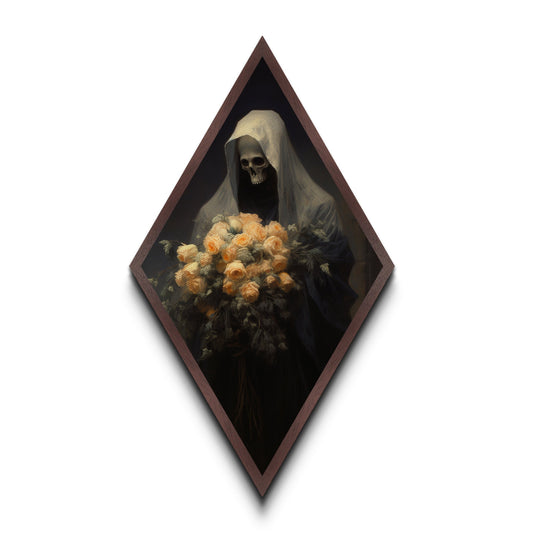 Grim Reaper, Flower Deliveryman, Gothic Halloween Decor, Canvas Textured Print, Scary Horror Art, Goth Decor, Oil Painting, Dark Academia