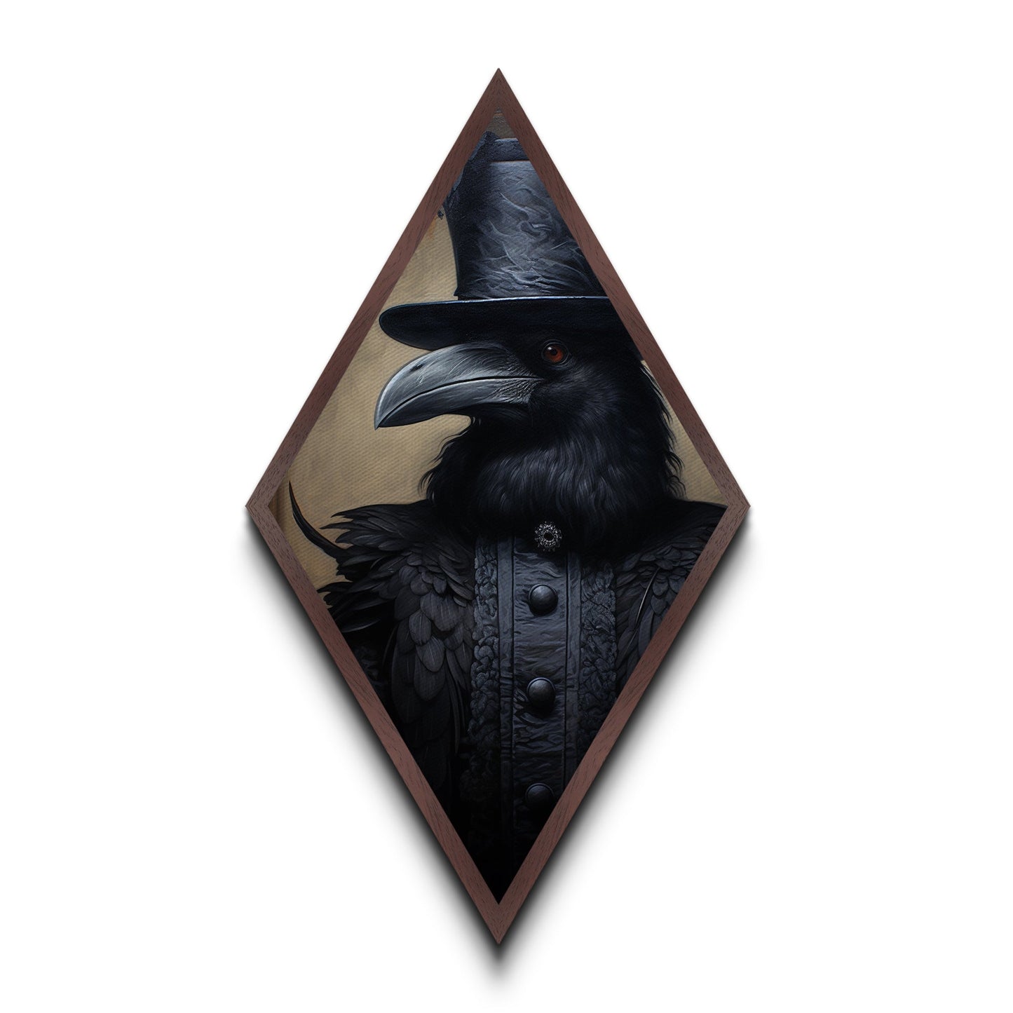 Baroque Raven in Charcoal Black Brocade Diamond Shaped Art Canvas Embossed Print Halloween Gothic Decor Dark Academia Style