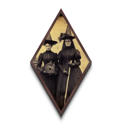 Viktorianische Hexen, Sepia-Fotografie, rautenförmiger Kunstdruck auf Leinwand, gotische Halloween-Motive, Dark Academia, Okkultismus, Vintage-Ästhetik