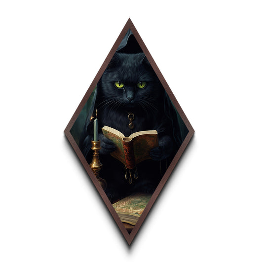 Black Cat Witch's Familiar Casting Spells, Spellbook, Canvas Textured Print, Vintage Halloween Decor, Halloween Wall Art, Witch Wall Art