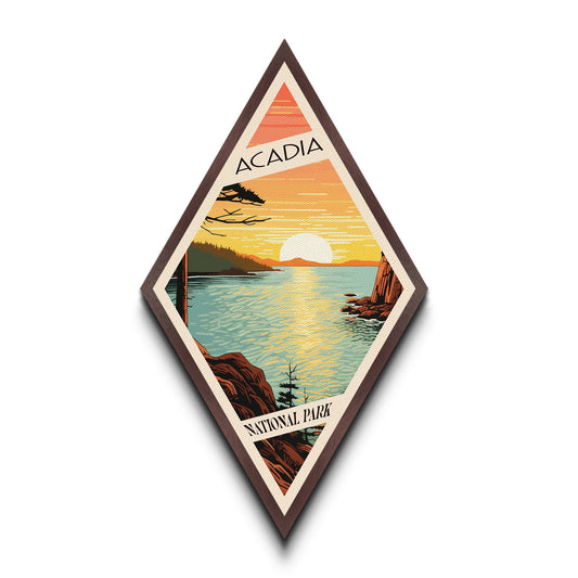 Acadia National Park Travel Print Canvas Texture Print, Travel Decor Art, Midcentury Modern Retro Decor Maine Travel Art