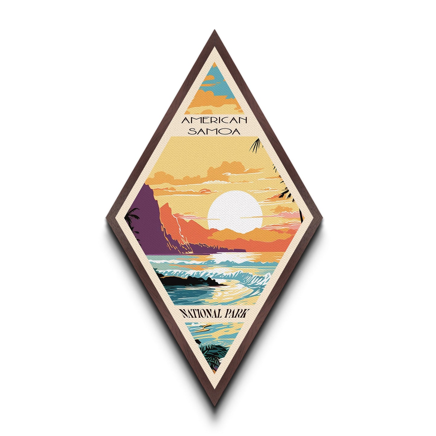 American Samoa National Park Diamond Shaped Adventure Poster Canvas Artwork Print, Canvas Wall Art, Travel Gift, American Samoa Travel Art