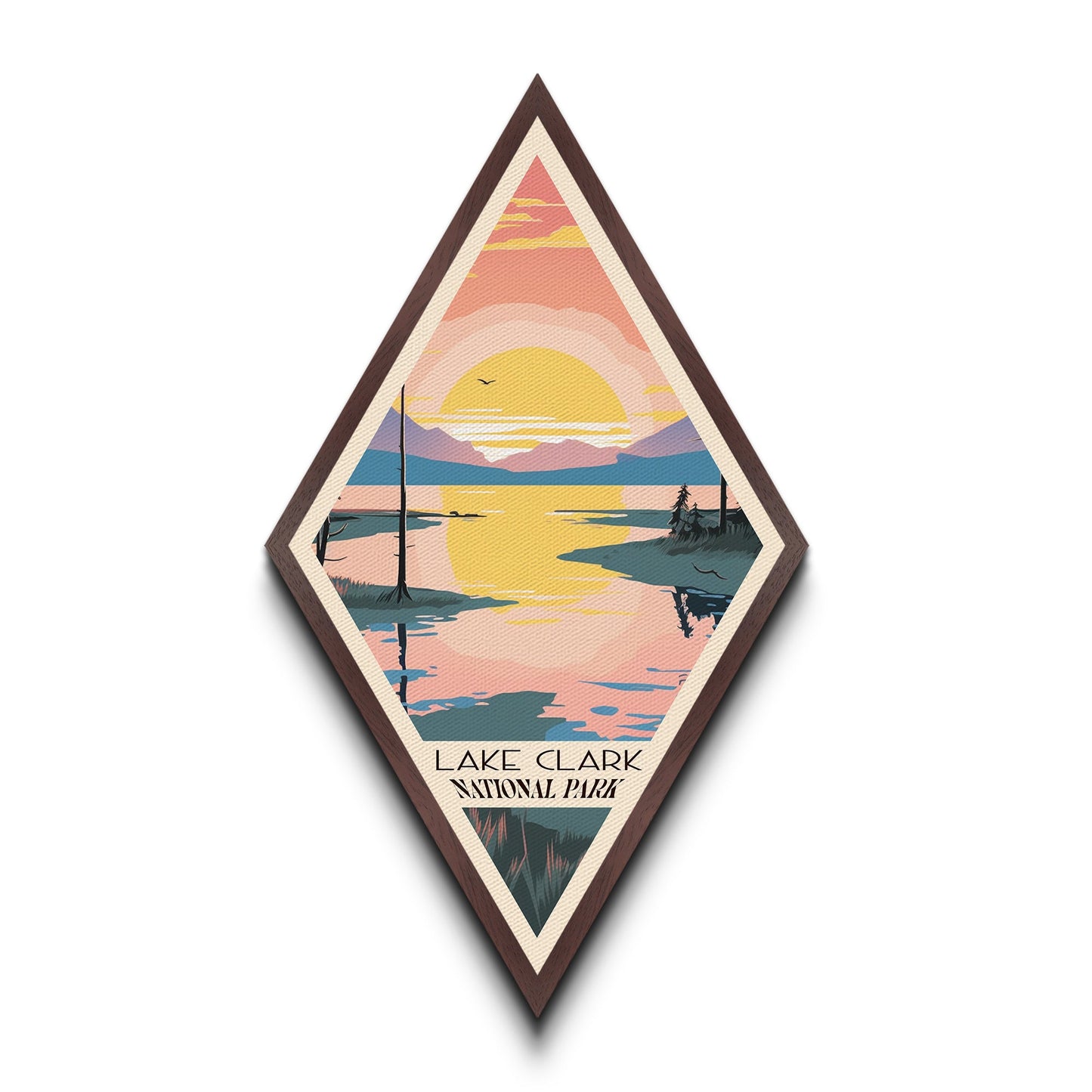 Lake Clark National Park Diamond Shaped Travel Poster Canvas Art Print, Canvas Wall Art, Travel Gift, Alaska Travel Art