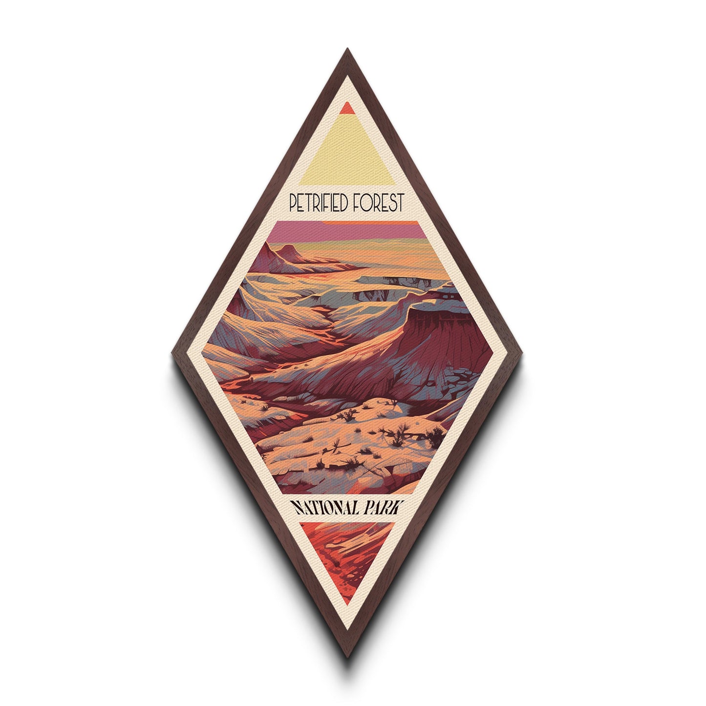 Petrified Forest Nationalpark – Diamantförmiges Reiseposter auf Leinwand, Kunstdruck, Wandbild, Reisegeschenk, Arizona-Reisemotiv