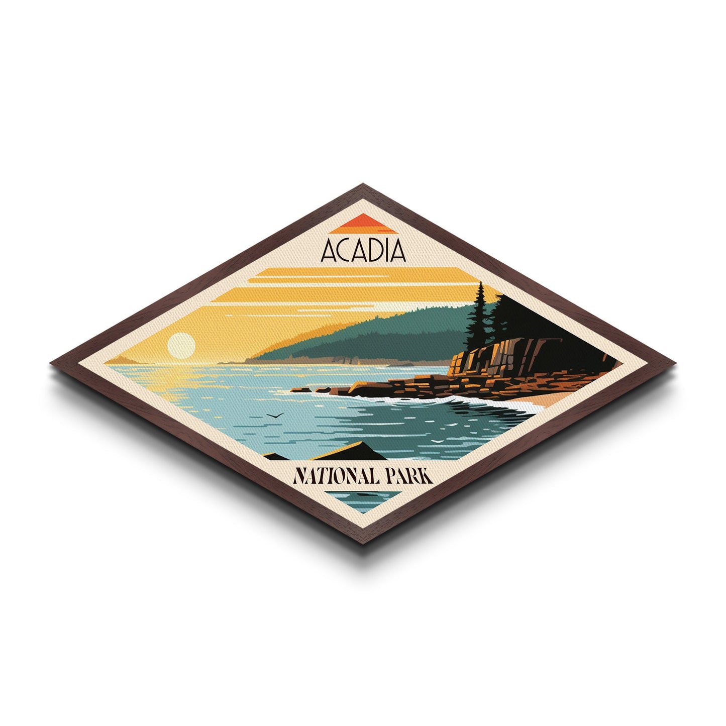 Acadia National Park Diamond Shaped Travel Poster Art Canvas Art Print, Canvas Wall Art, Travel Gift, Maine Travel Art