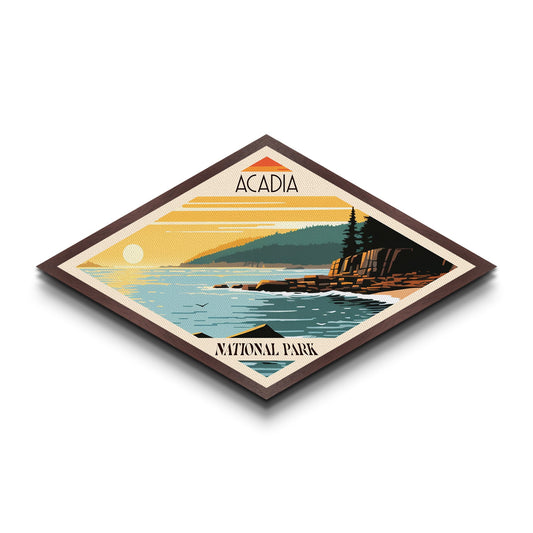 Acadia National Park Diamond Shaped Travel Poster Art Canvas Art Print, Canvas Wall Art, Travel Gift, Maine Travel Art