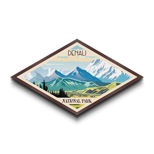 Denali National Park Travel Poster Art Canvas Texture Print, Travel Decor Art, Midcentury Modern Retro Decor Alaska Travel Art