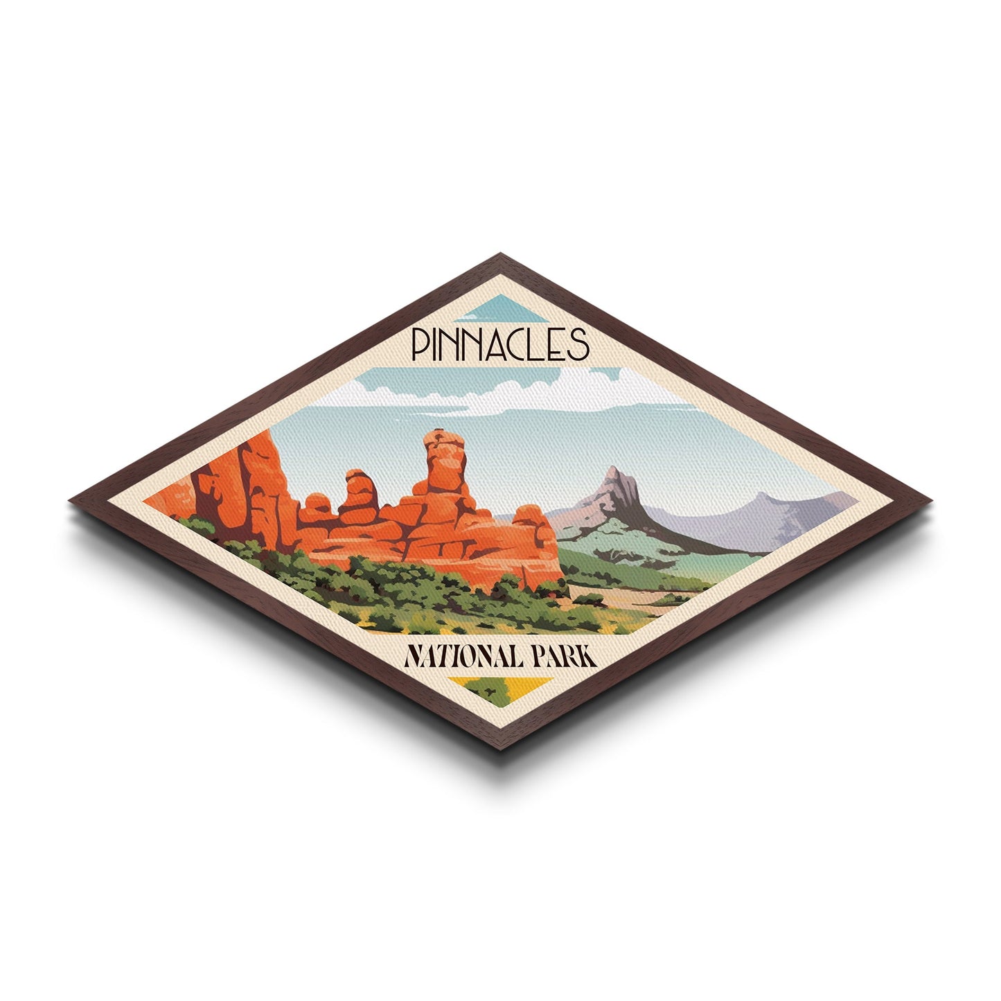 Pinnacles Nationalpark – Diamantförmiges Reiseposter, Leinwanddruck, Wandbild, Reisegeschenk, Kalifornien-Reisemotiv