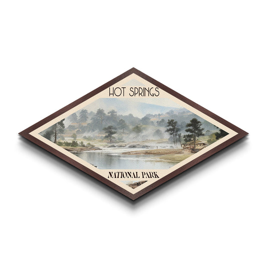 Hot Spring National Park Diamond Shaped Travel Poster Canvas Art Print, Canvas Wall Art, Travel Gift, Arkansas Landscape