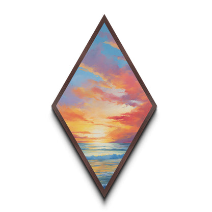 Radiant Seaside Sunset – Canvas Art Print Coastal Beach Wall Decor, Pastel Sky, Ocean Landscape, Diamond Wall Hanging, Tranquil Vibes