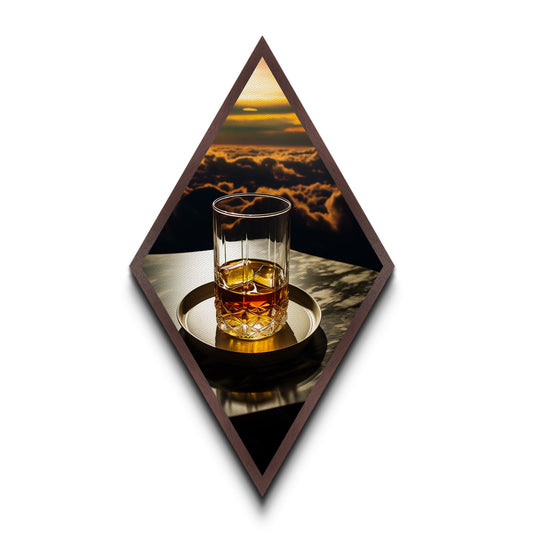 Sunset Sky Whiskey – Diamond Shaped Canvas Textured Print Luxury Cocktail Art, Golden Hour Bar Decor, Romantic Spirits Lounge Artwork