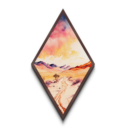 Painted Desert Dunes Diamond Shaped Canvas Embossed Print, Colorful Mountain Landscape Southwest Wall Art Watercolor Decor