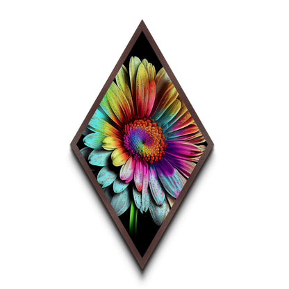 Funky Rainbow Flower Print, Canvas Embossed Wall Art, Diamond Shaped Art
